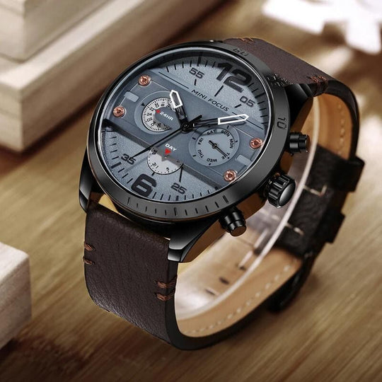 Luxus Lederarmband Quarz Chronograph Sportuhr