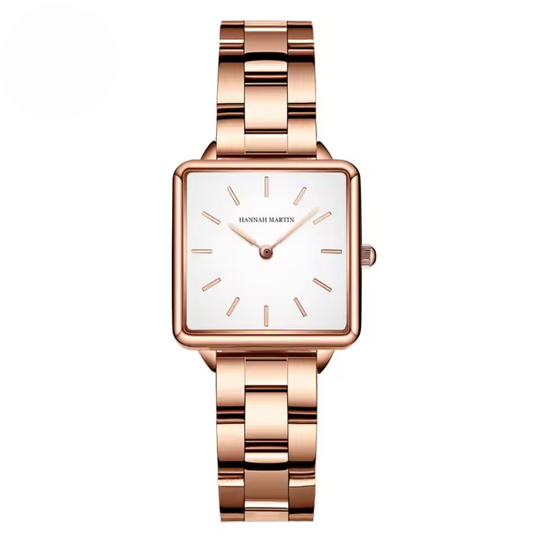 Montre à quartz carrée en acier inoxydable avec cadran or rose