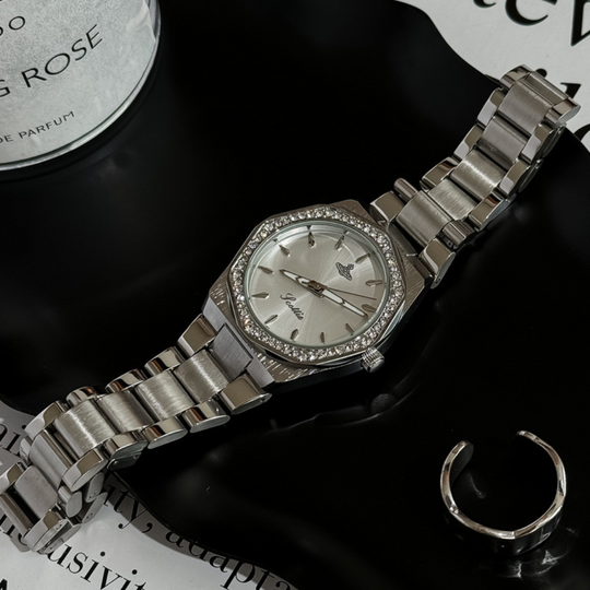 Edelstahl Achteckige Diamant Zarte Uhr
