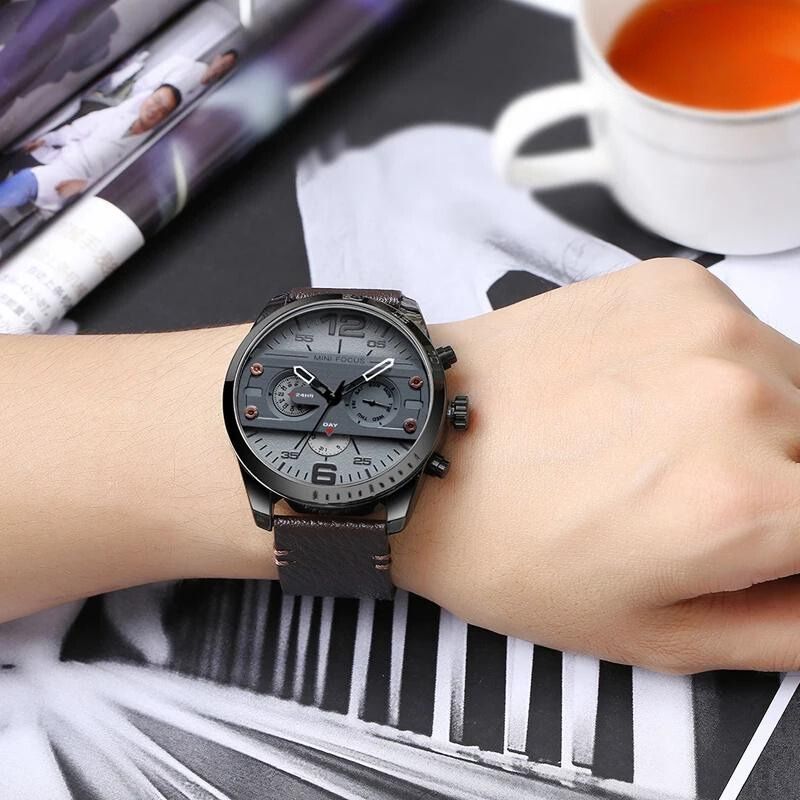 Luxus Lederarmband Quarz Chronograph Sportuhr