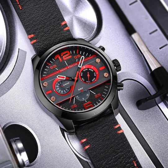 Luxus Lederarmband Quarz Chronograph Sportuhr