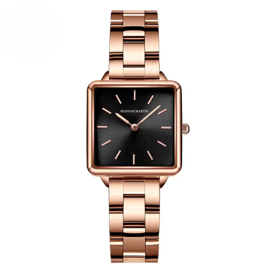 Montre à quartz carrée en acier inoxydable avec cadran or rose