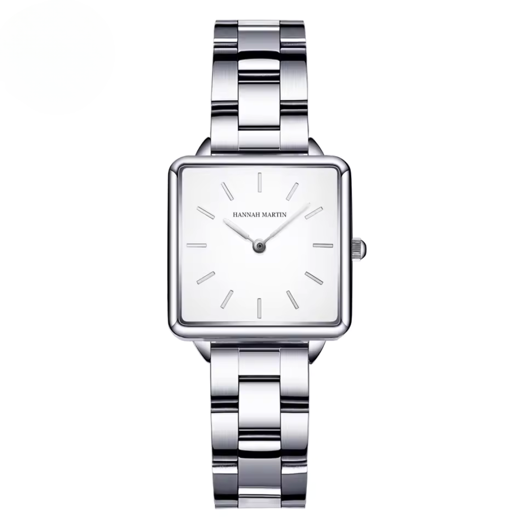 Montre à quartz carrée en acier inoxydable avec cadran or rose