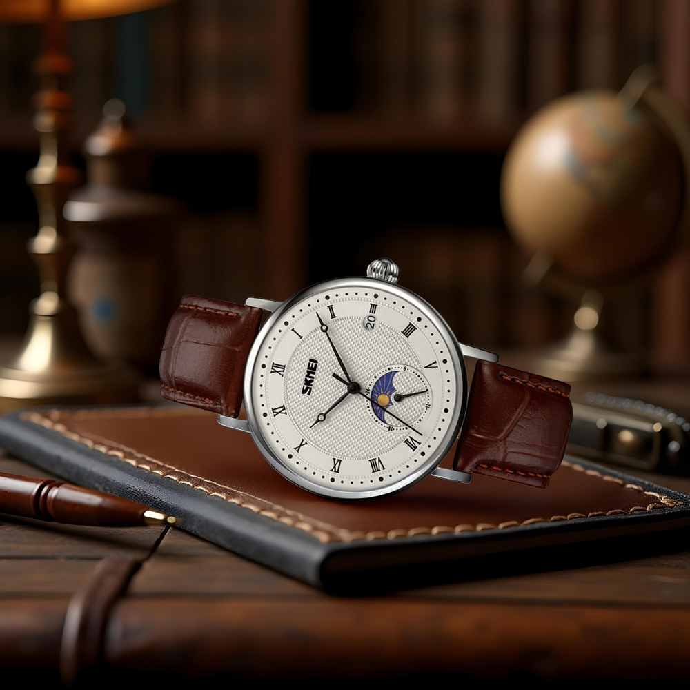 Stainless Steel Crystal Moon Phase Watch