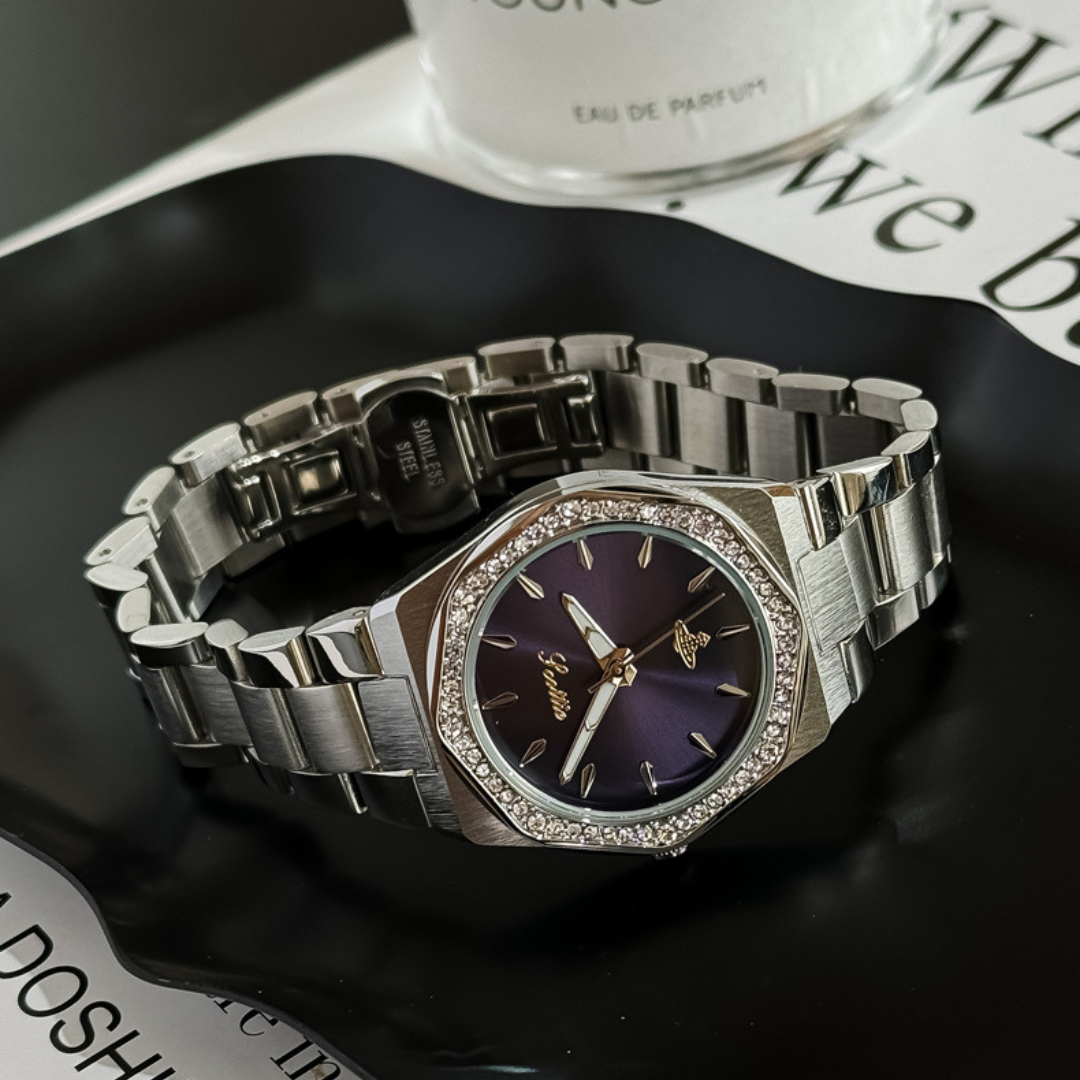 Edelstahl Achteckige Diamant Zarte Uhr