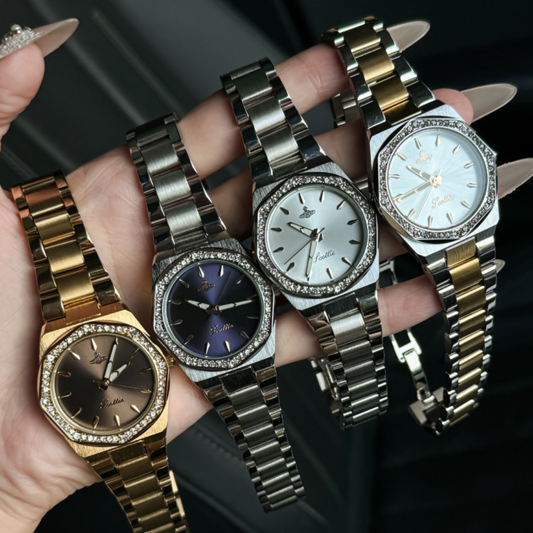 Edelstahl Achteckige Diamant Zarte Uhr