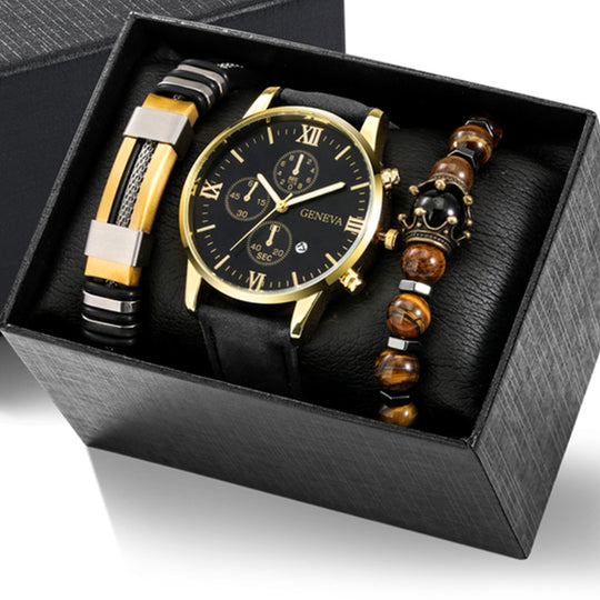 Signature Quarz Lederuhr & Armband Set