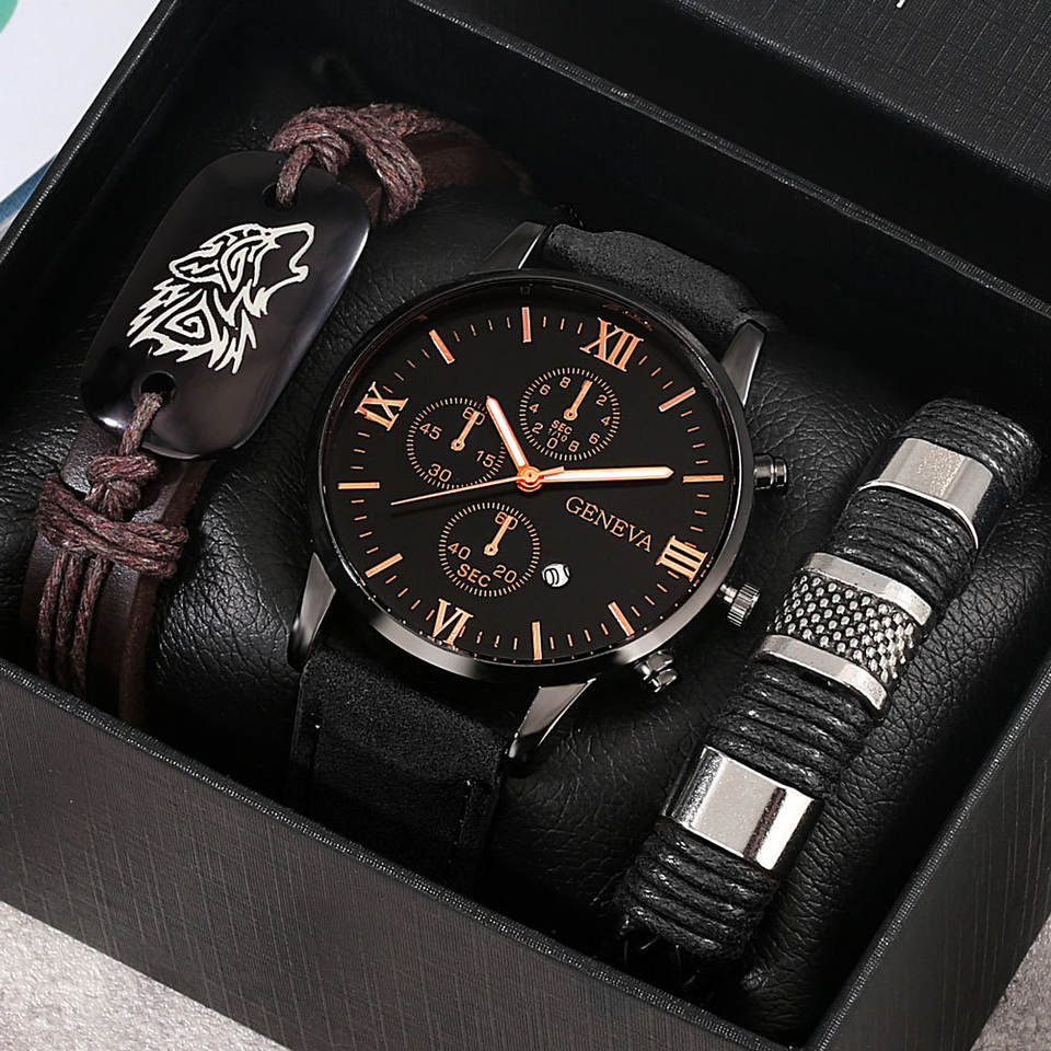 Modernes minimalistisches Uhren- und Armbandset