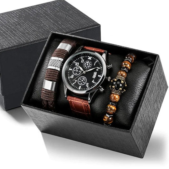 Signature Quarz Lederuhr & Armband Set