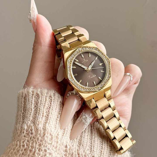 Edelstahl Achteckige Diamant Zarte Uhr