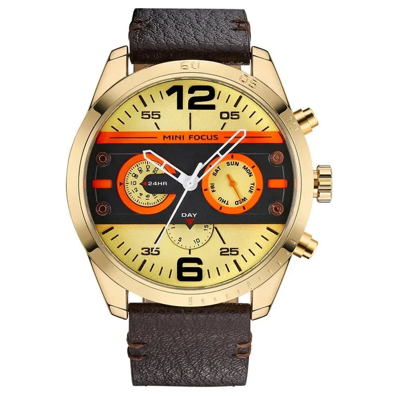 Luxus Lederarmband Quarz Chronograph Sportuhr