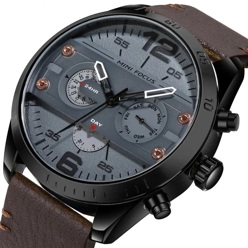 Luxus Lederarmband Quarz Chronograph Sportuhr