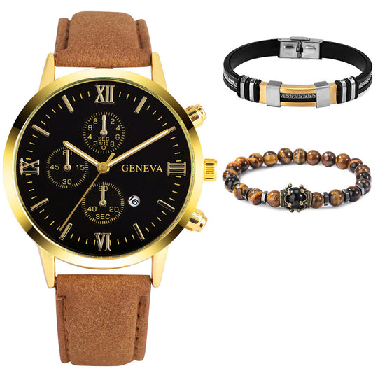 Signature Quarz Lederuhr & Armband Set