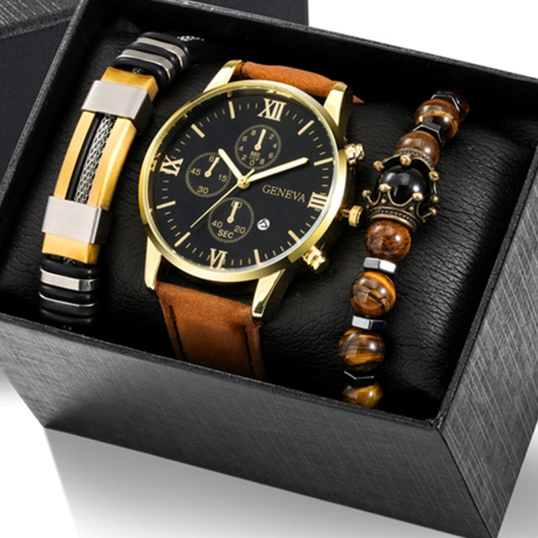 Signature Quarz Lederuhr & Armband Set