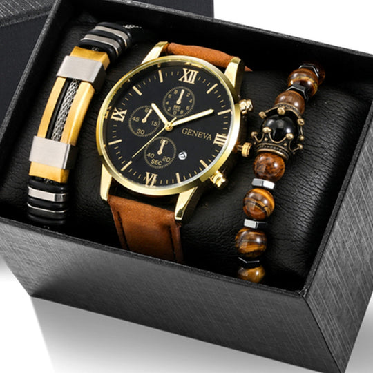 Signature Quarz Lederuhr & Armband Set