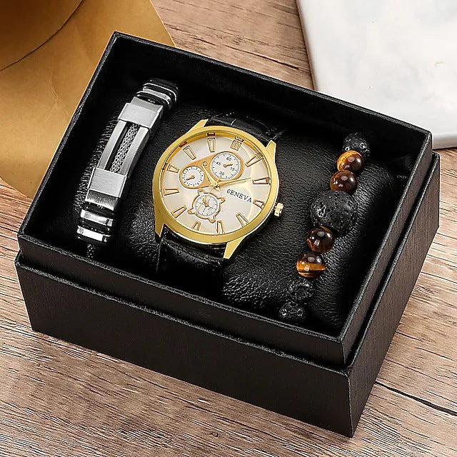 Signature Quarz Lederuhr & Armband Set
