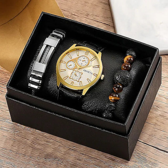 Signature Quarz Lederuhr & Armband Set