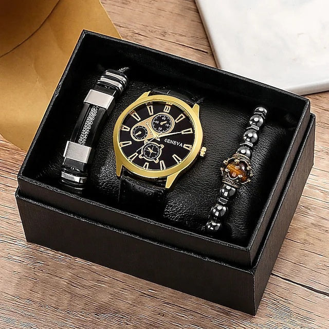 Signature Quarz Lederuhr & Armband Set