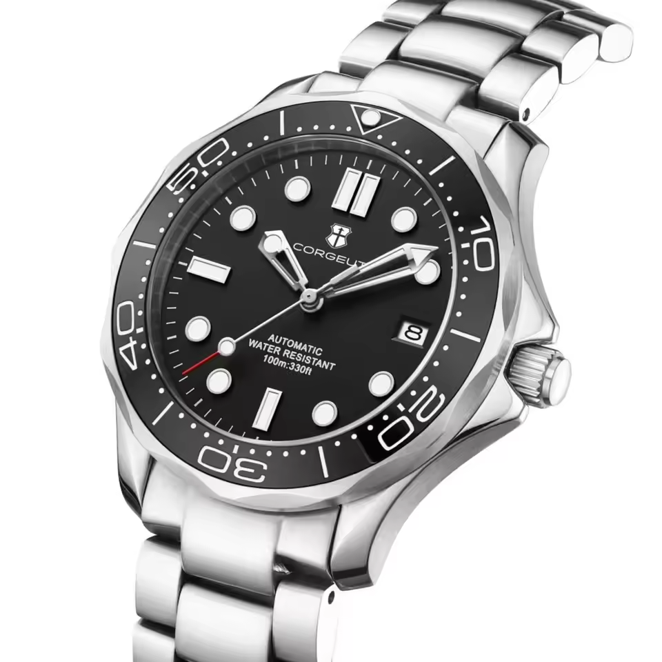 Montre mécanique argentée polyvalente décontractée