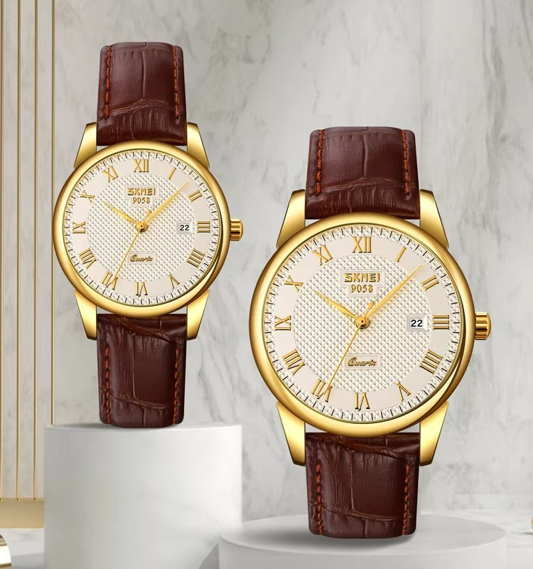 Klassische Leder Business Paar Uhr