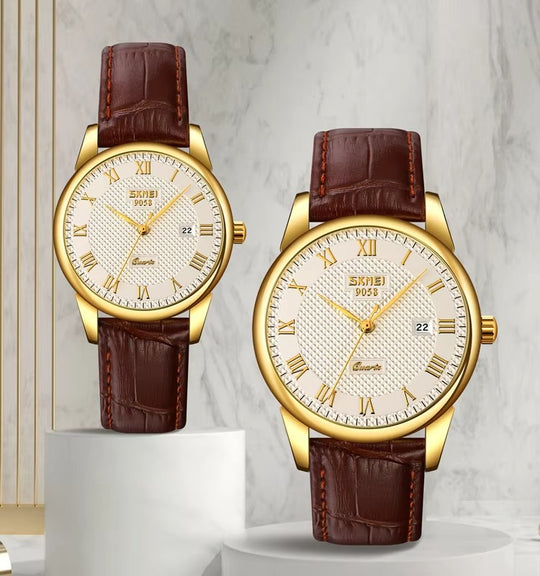 Klassische Leder Business Paar Uhr