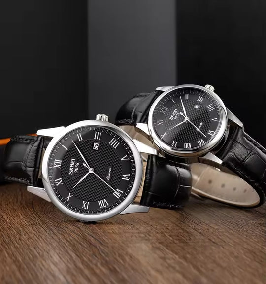 Klassische Leder Business Paar Uhr