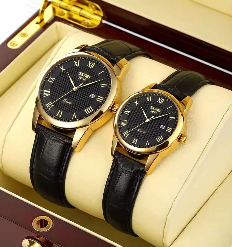 Klassische Leder Business Paar Uhr