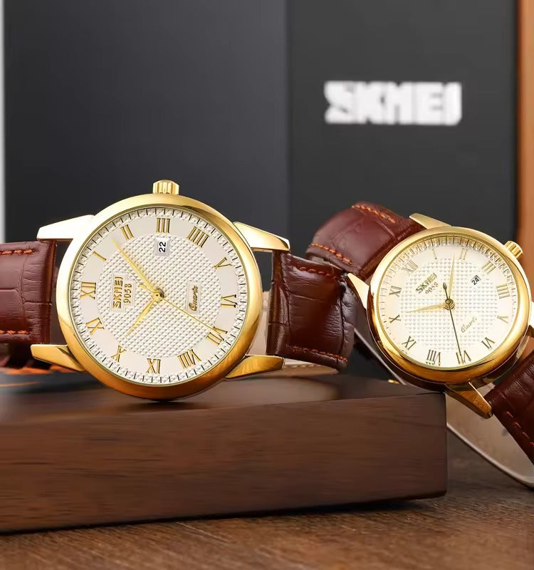 Klassische Leder Business Paar Uhr